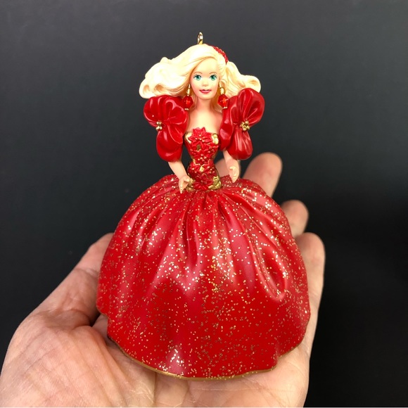 NOB HALLMARK Vintage 1993 Holiday Barbie Christmas Ornament Keepsake Red Dress - Picture 2 of 6